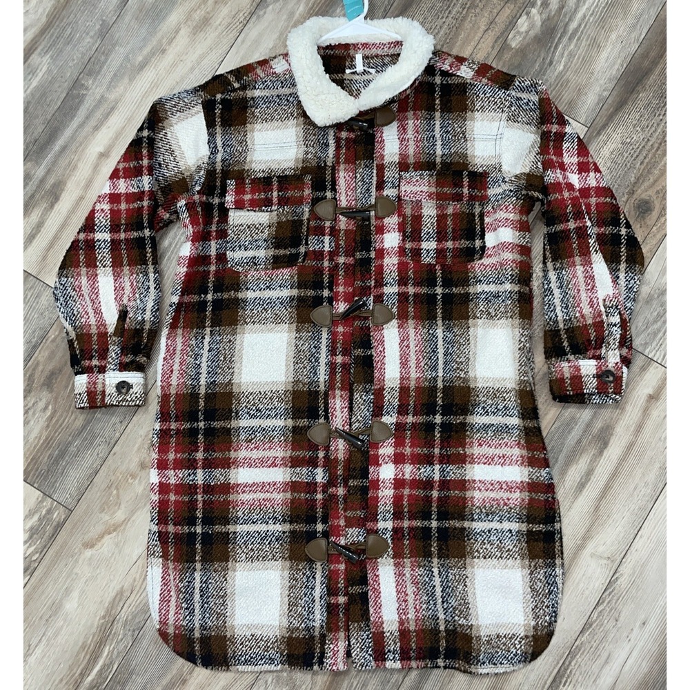 NWT Women's Maurices Plaid Shirt Jacket‎ Size Large Red Brown—-NWT